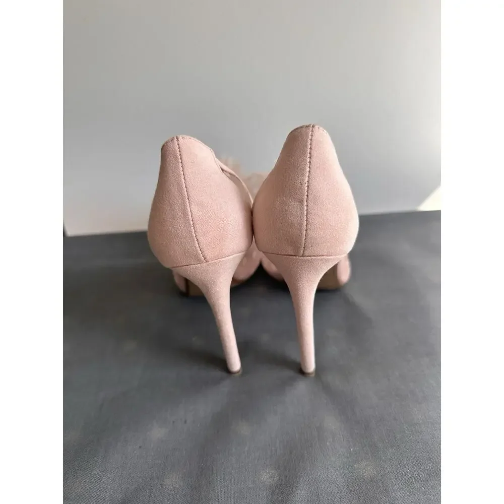 Betsey Johnson Size 7 Light Pink Polka Dot Feather Toe Tati Heels Pumps Sheer